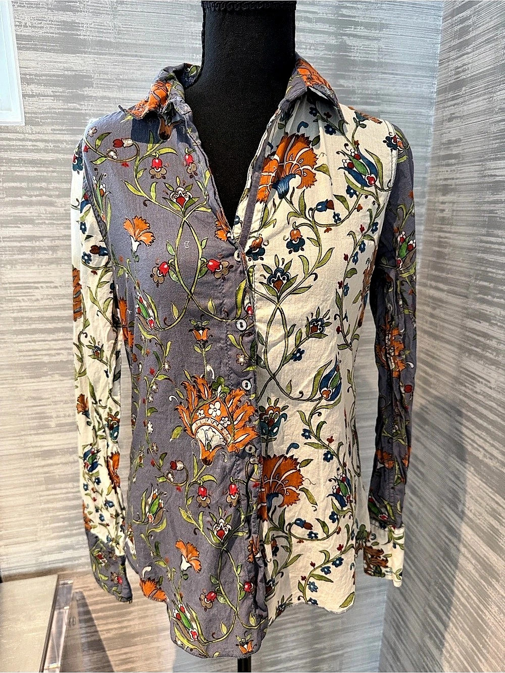 Floral Color Block Cotton Shirt